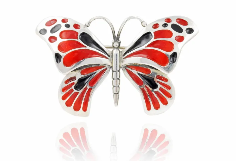 Große rot-schwarze Schmetterlingsbrosche Design 2010