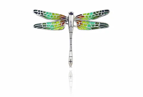 Small Orange-Yellow-Green “Trencadís” Mosaic Dragonfly Brooch