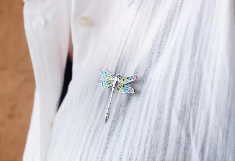Colorful Black 'Trencadis' Mosaic Dragonfly Pendant