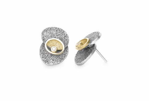 Pendientes Arusa, plata y oro con diamante